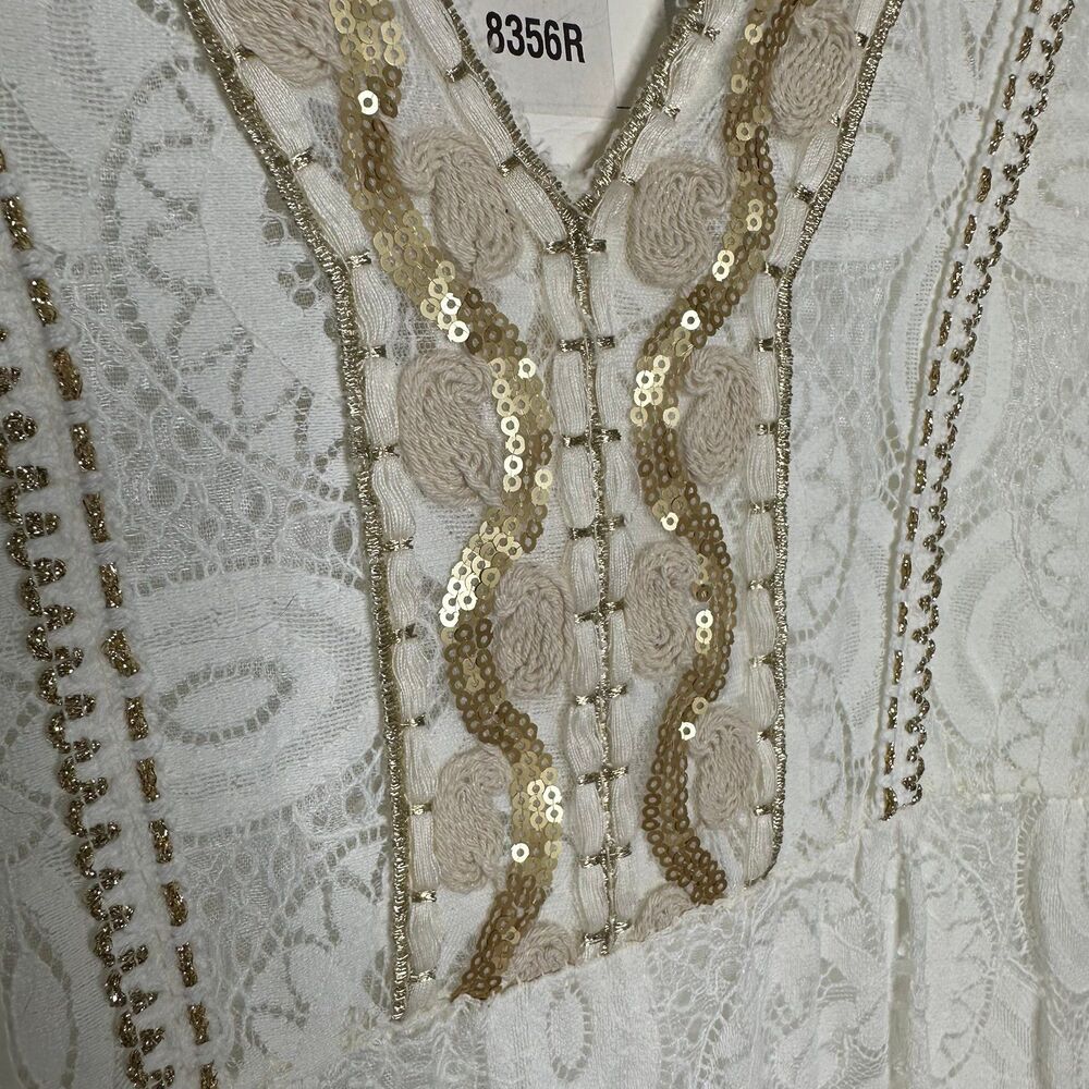 Tempo Paris Ivory Lace Dress Gold Sequin Embellishment with Sleeves Size XL NWT - Picture 4 of 10